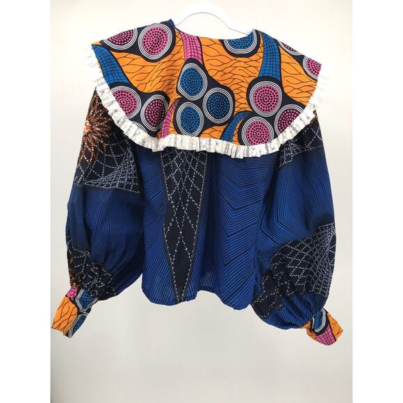 SGTC Wide Collar Prairie Style Balloon Sleeve Cape Top African Print - Picture 7 of 9